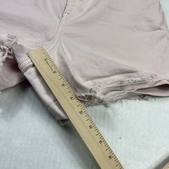 Express Womens Shortie High Rise Denim Shorts Pink Hyper Stretch Frayed Size 12 - Picture 5 of 12